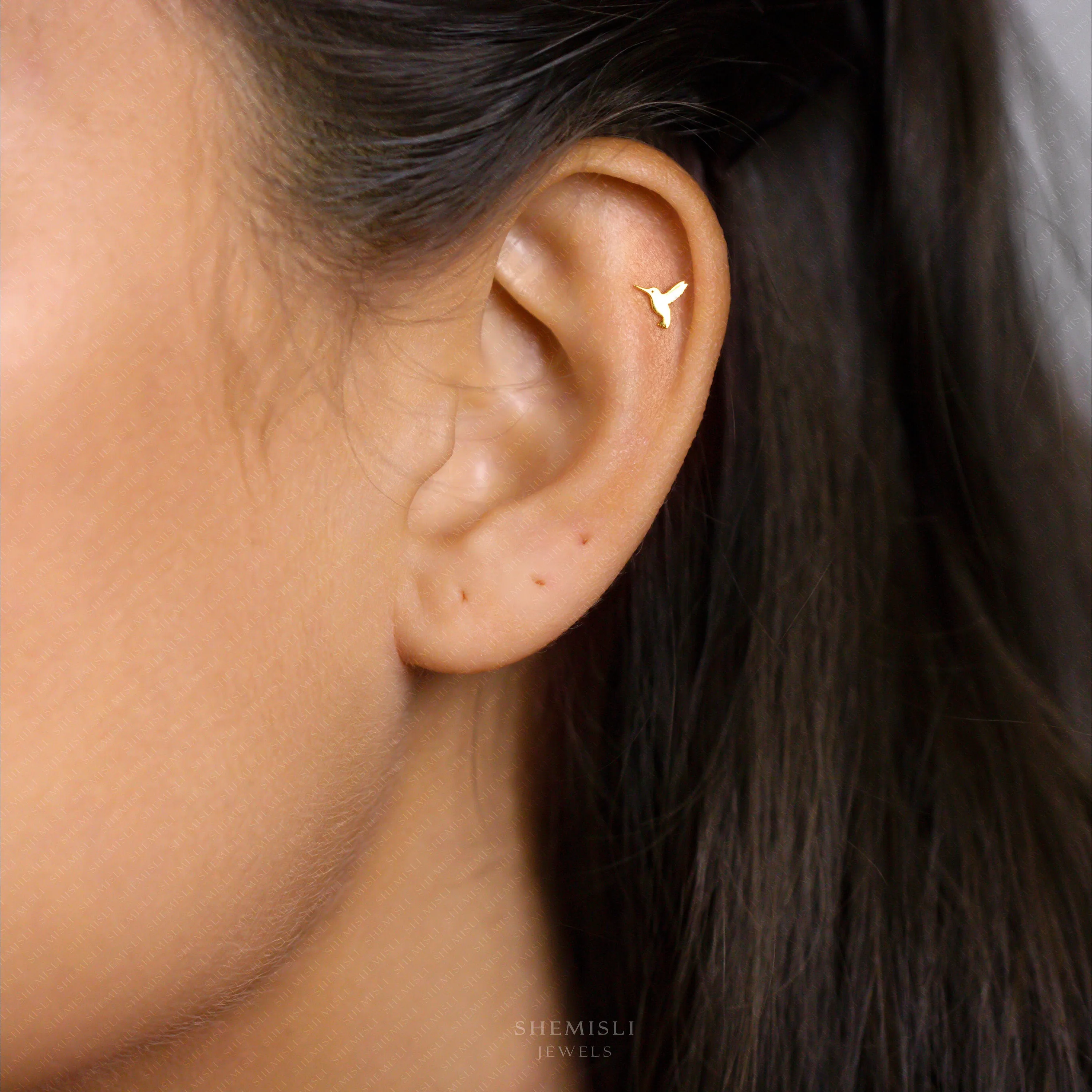 Tiny Hummingbird Stud Earrings, Unisex, Gold, Silver SS709 Butterfly End, SS710 Screw Ball End (Type A) LR