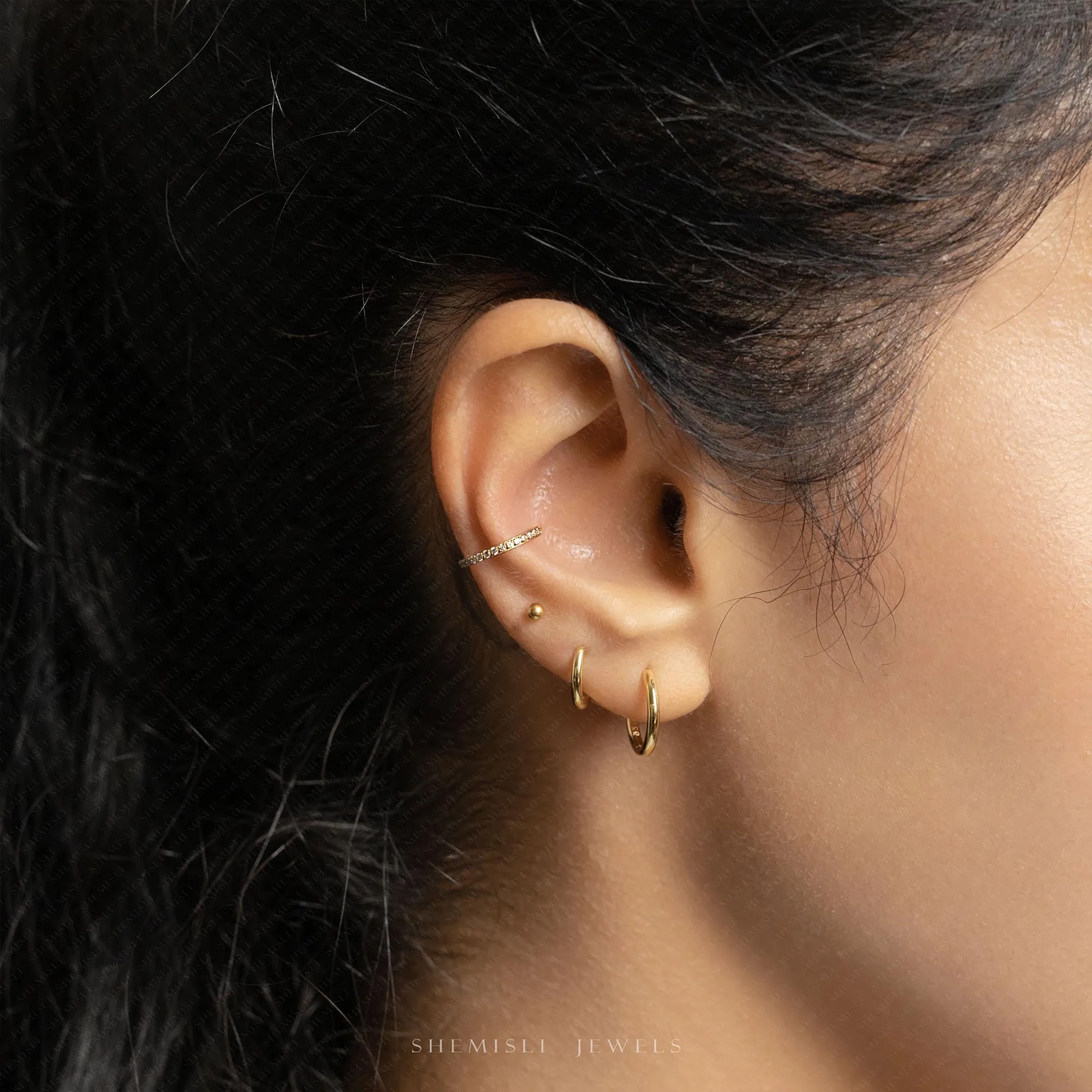 Titanium CZ Round Conch Hoop Earring, Hinged Clicker, 20ga, 18ga, 16ga, 8, 10, 12mm, Unisex, G23 Titanium, SHEMISLI SH468...SH478...SH488...