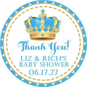 Turquoise And Gold Royal Prince Baby Shower Stickers Or Favor Tags