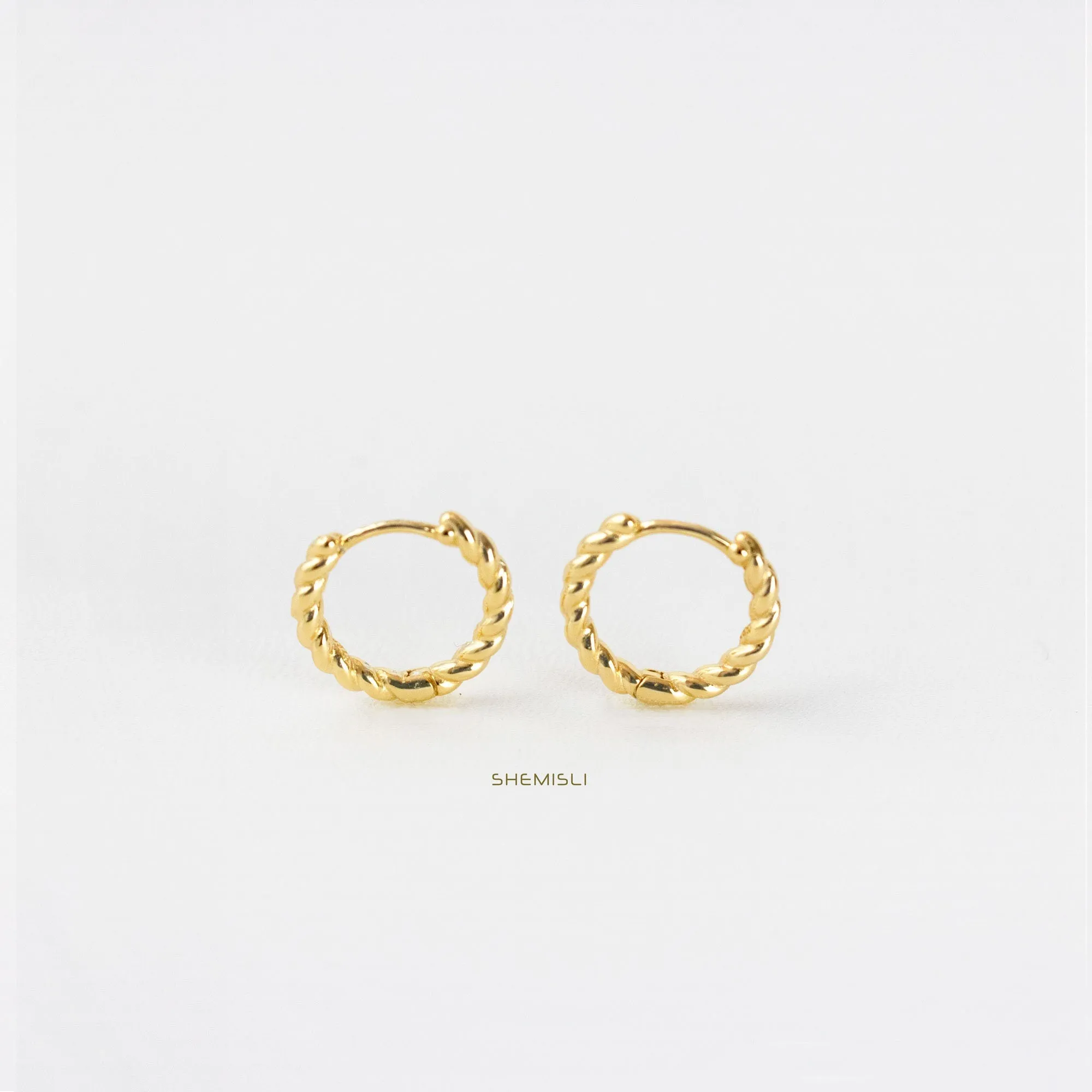 Twisted Wire Hoops, Cable Hoop Earrings, Rope Huggies, Gold, Silver SHEMISLI SH034