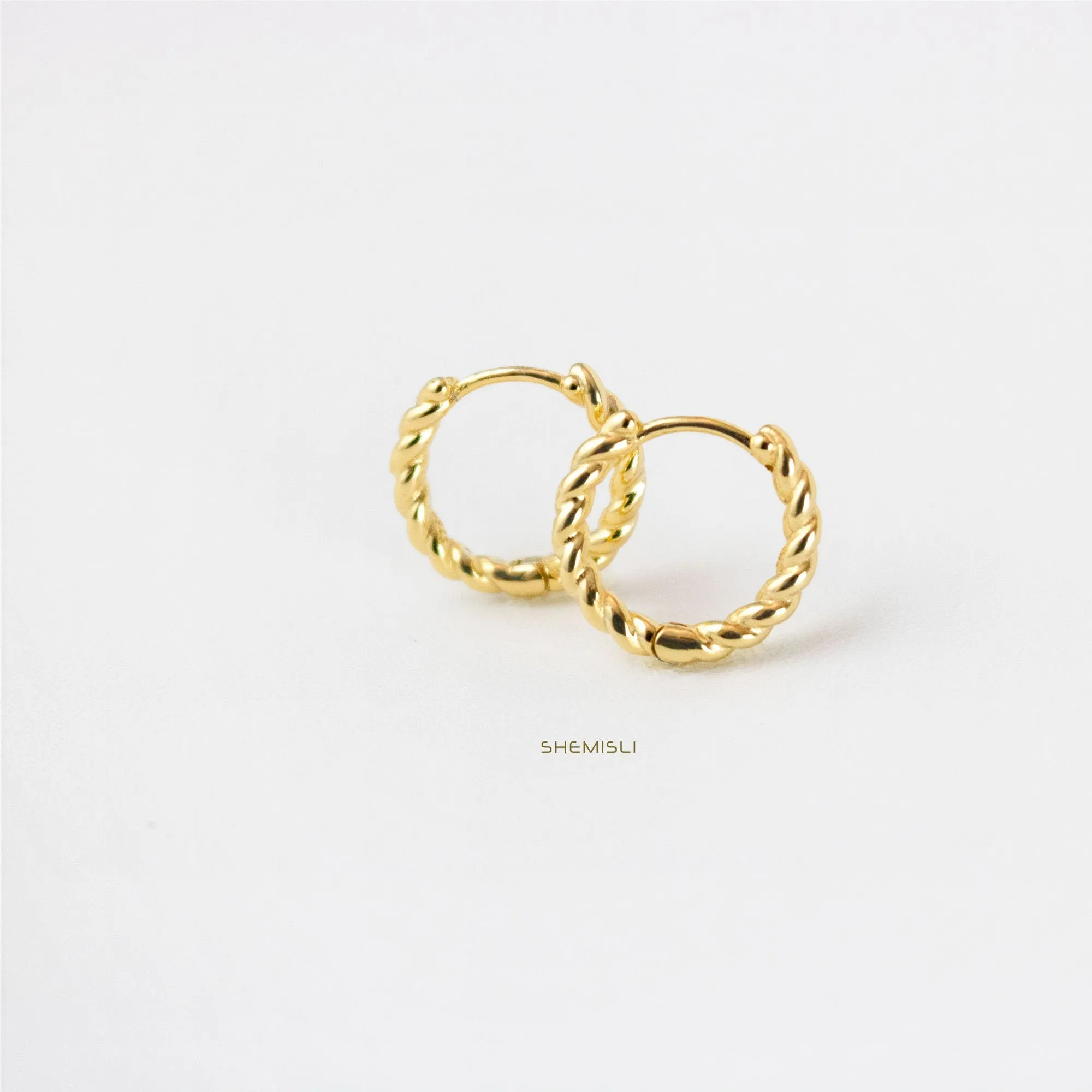 Twisted Wire Hoops, Cable Hoop Earrings, Rope Huggies, Gold, Silver SHEMISLI SH034