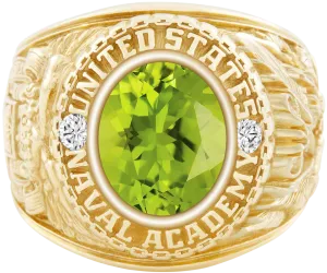 USNA Class Ring Mod™ with Peridot Centerpiece and Diamond Dividers