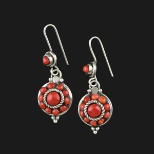 Vintage Sterling Silver Natural Coral Drop Earrings