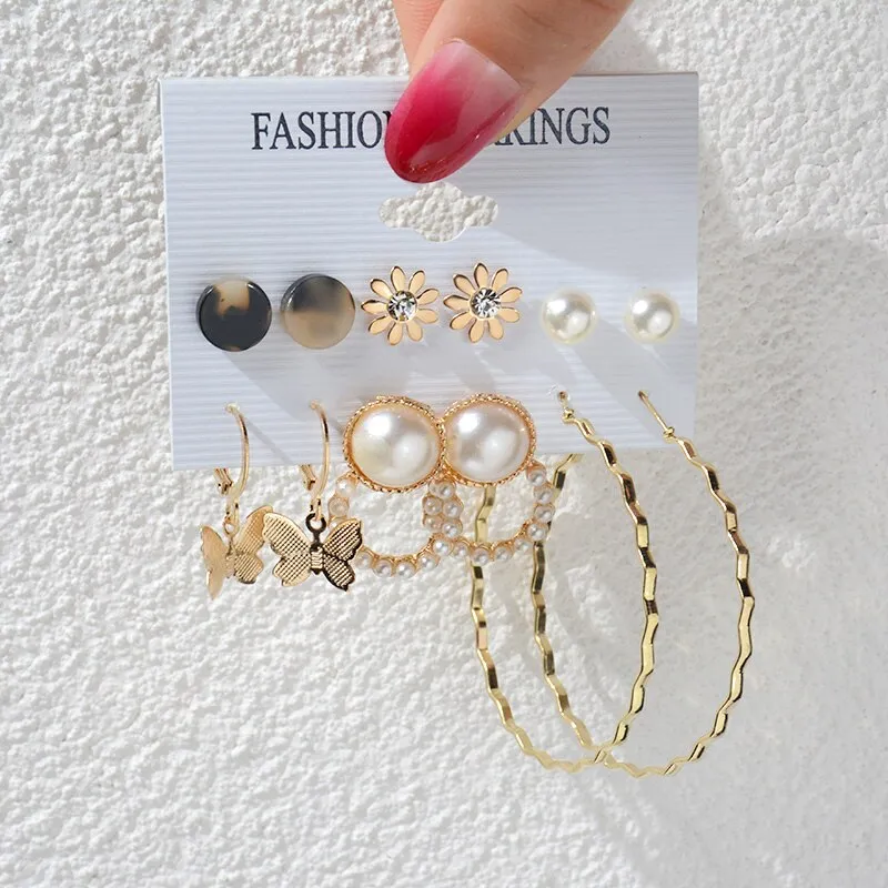 Wenkouban 23 Styles Women Earring Set Fashion Jewelry Gold Metal Big Hoop Dangle Drop Earing Butterfly Tassel Geometric Punk Brincos Femme