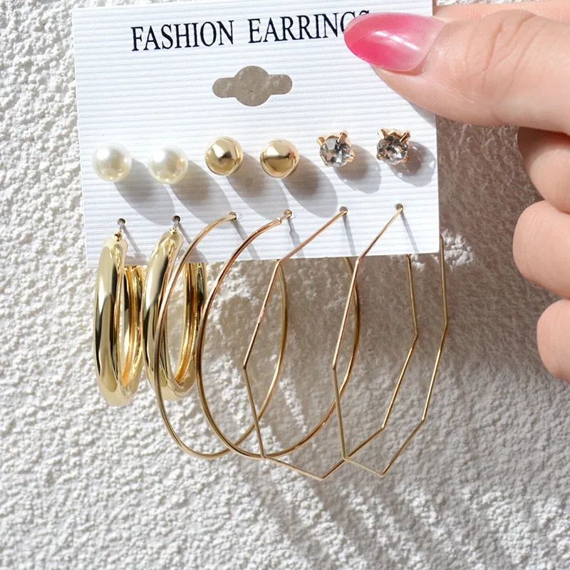 Wenkouban 23 Styles Women Earring Set Fashion Jewelry Gold Metal Big Hoop Dangle Drop Earing Butterfly Tassel Geometric Punk Brincos Femme