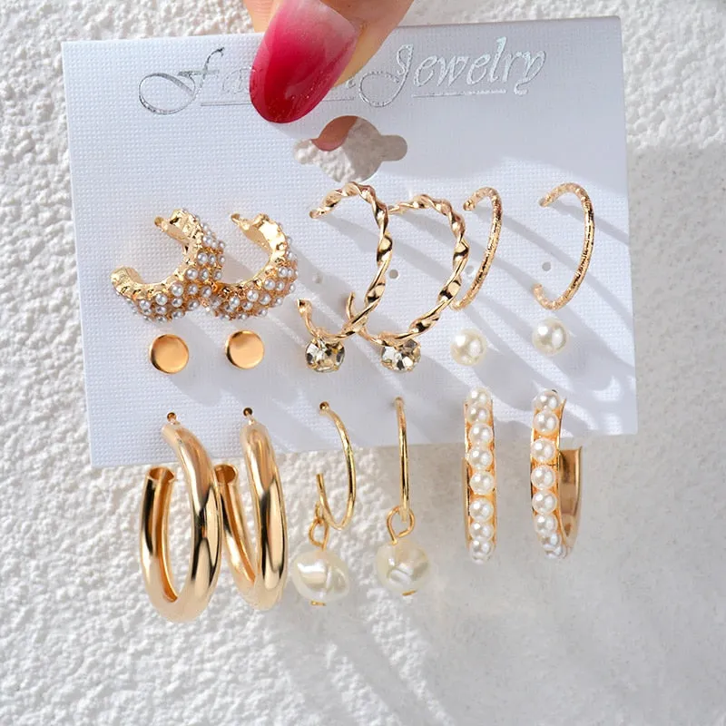 Wenkouban 23 Styles Women Earring Set Fashion Jewelry Gold Metal Big Hoop Dangle Drop Earing Butterfly Tassel Geometric Punk Brincos Femme