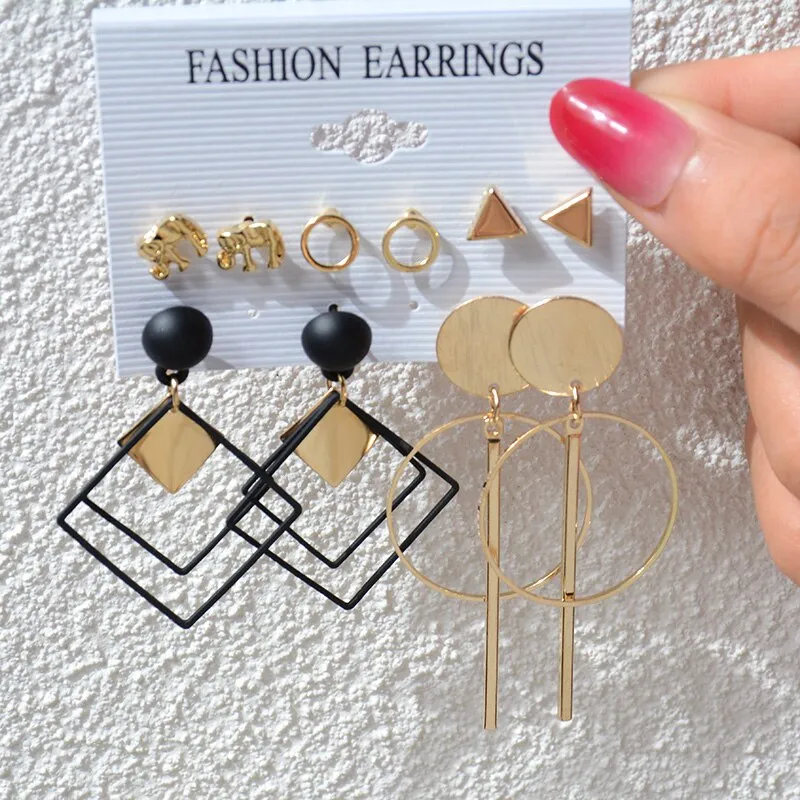 Wenkouban 23 Styles Women Earring Set Fashion Jewelry Gold Metal Big Hoop Dangle Drop Earing Butterfly Tassel Geometric Punk Brincos Femme