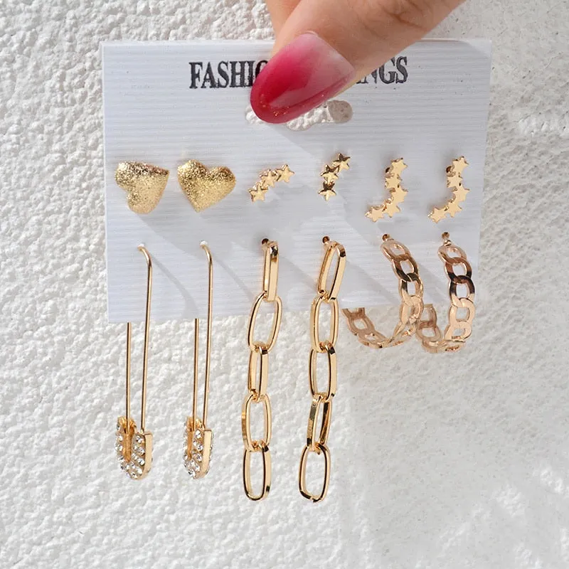 Wenkouban 23 Styles Women Earring Set Fashion Jewelry Gold Metal Big Hoop Dangle Drop Earing Butterfly Tassel Geometric Punk Brincos Femme