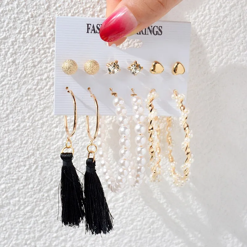Wenkouban 23 Styles Women Earring Set Fashion Jewelry Gold Metal Big Hoop Dangle Drop Earing Butterfly Tassel Geometric Punk Brincos Femme