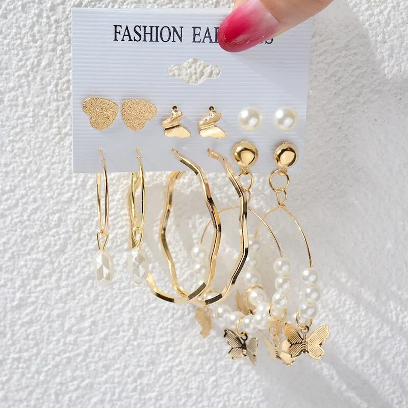 Wenkouban 23 Styles Women Earring Set Fashion Jewelry Gold Metal Big Hoop Dangle Drop Earing Butterfly Tassel Geometric Punk Brincos Femme