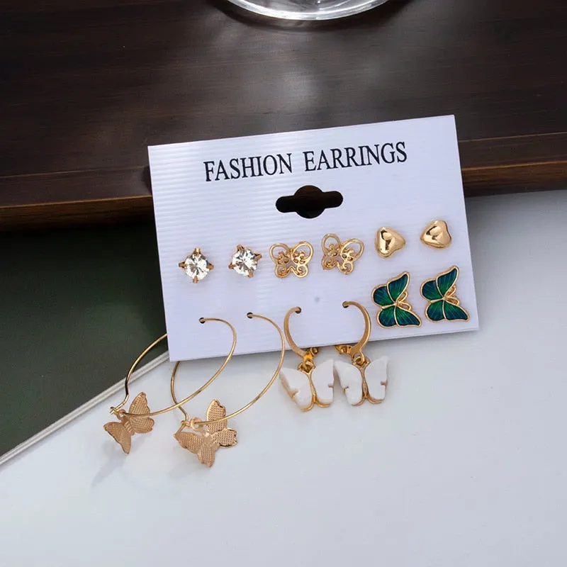 Wenkouban 23 Styles Women Earring Set Fashion Jewelry Gold Metal Big Hoop Dangle Drop Earing Butterfly Tassel Geometric Punk Brincos Femme