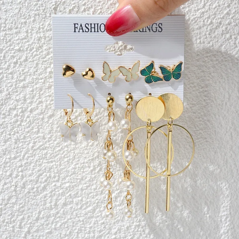 Wenkouban 23 Styles Women Earring Set Fashion Jewelry Gold Metal Big Hoop Dangle Drop Earing Butterfly Tassel Geometric Punk Brincos Femme