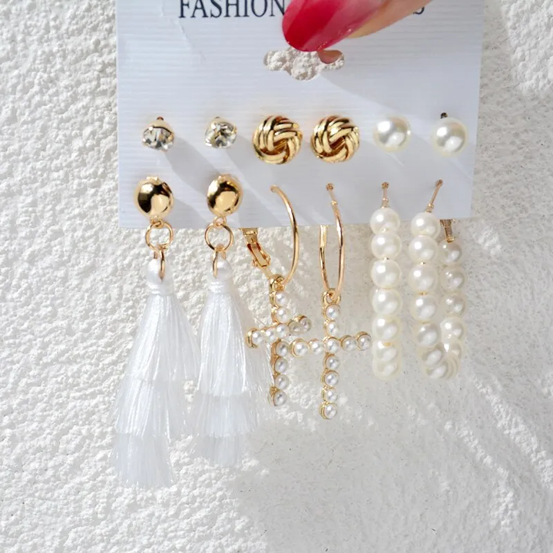 Wenkouban 23 Styles Women Earring Set Fashion Jewelry Gold Metal Big Hoop Dangle Drop Earing Butterfly Tassel Geometric Punk Brincos Femme
