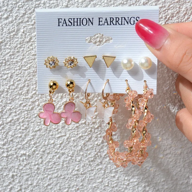 Wenkouban 23 Styles Women Earring Set Fashion Jewelry Gold Metal Big Hoop Dangle Drop Earing Butterfly Tassel Geometric Punk Brincos Femme