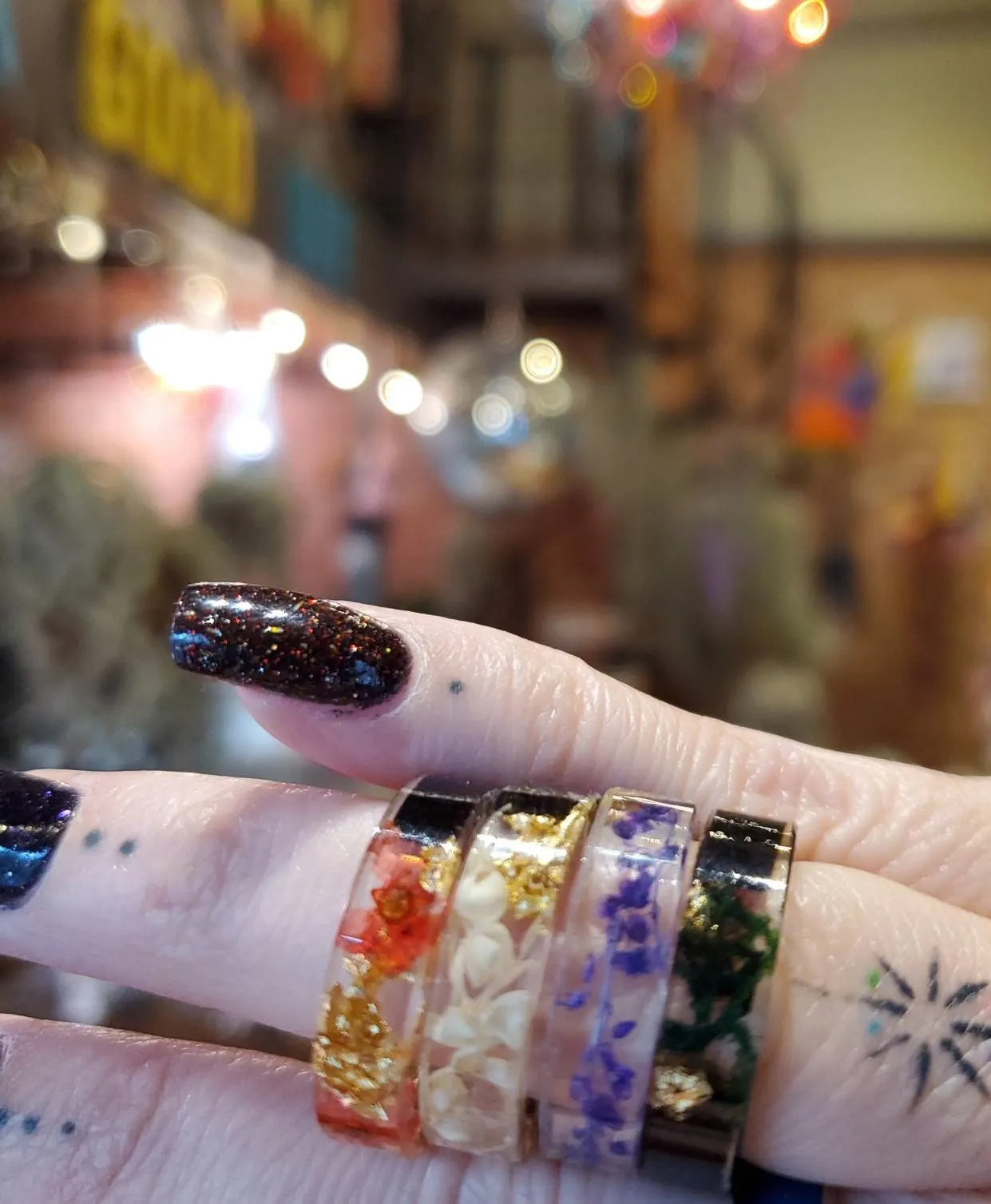 Whimsical Flower Enchanted Resin Rings  * . 3 Band Colors | Real Flowers | Rainbow Cupboard Design!