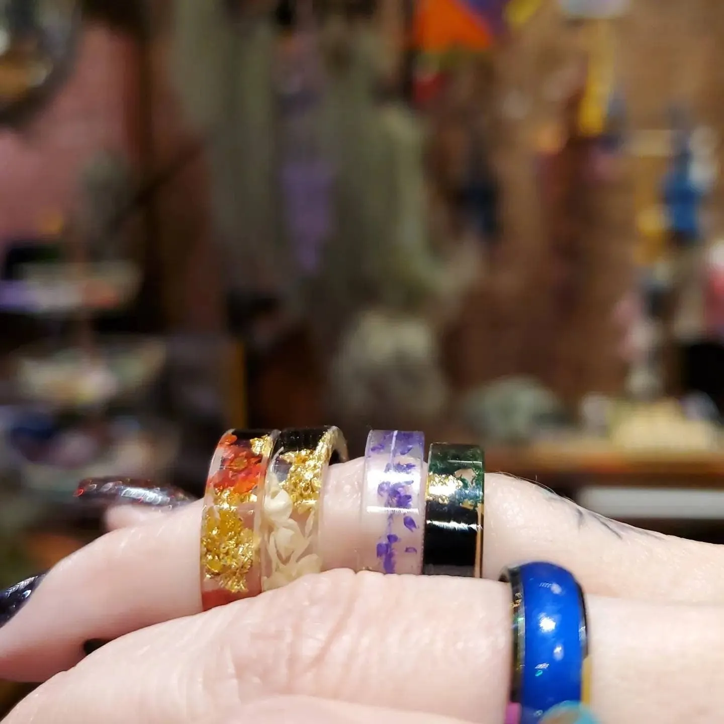 Whimsical Flower Enchanted Resin Rings  * . 3 Band Colors | Real Flowers | Rainbow Cupboard Design!