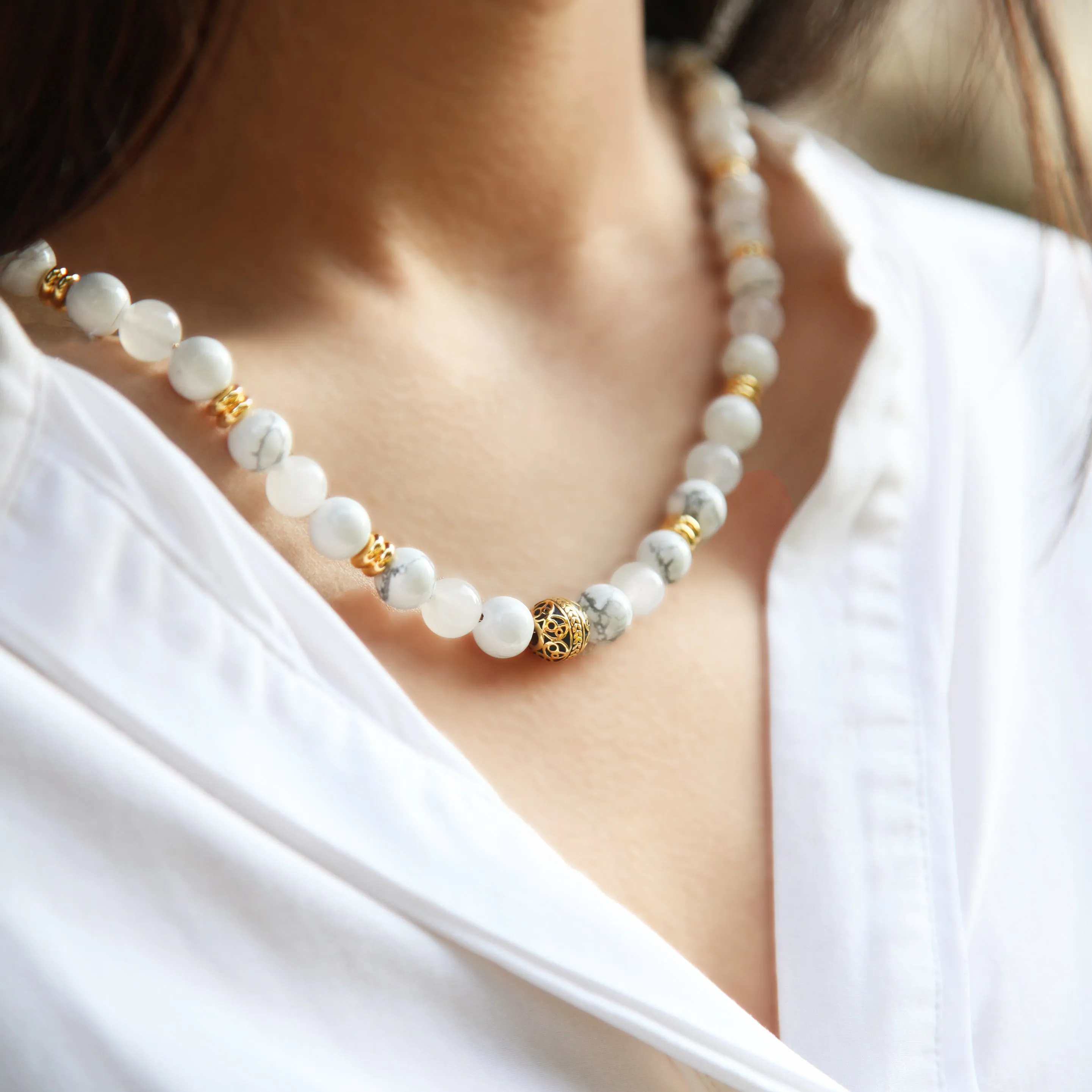 White Jade, Howlite Crystal Necklace