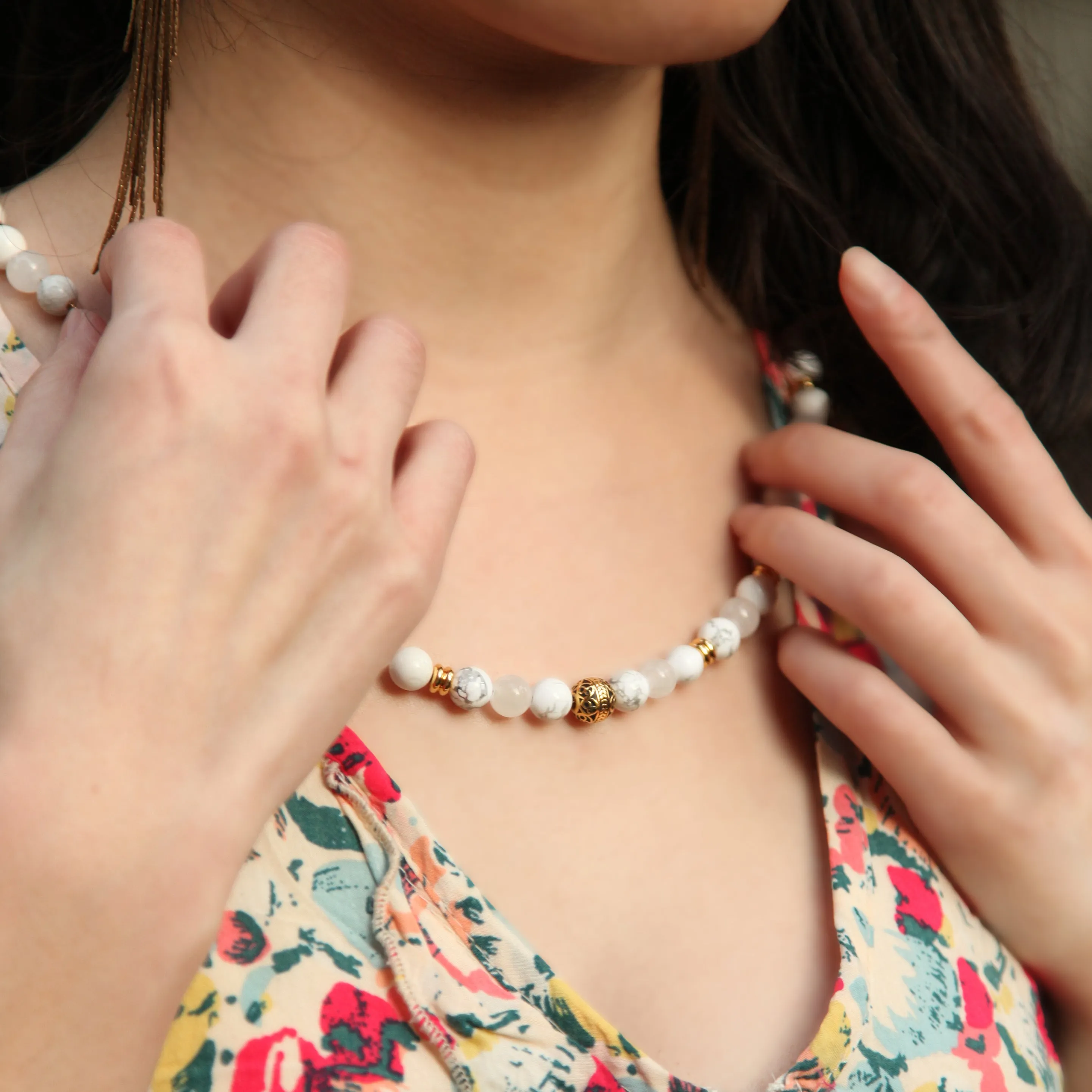 White Jade, Howlite Crystal Necklace